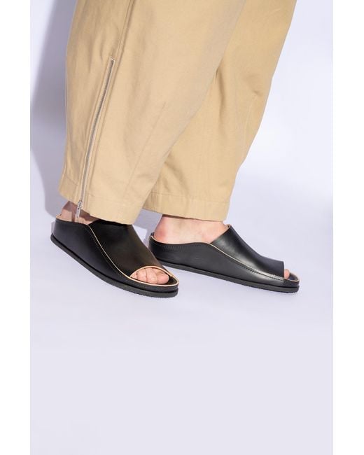 Lemaire Black Leather Slides, for men