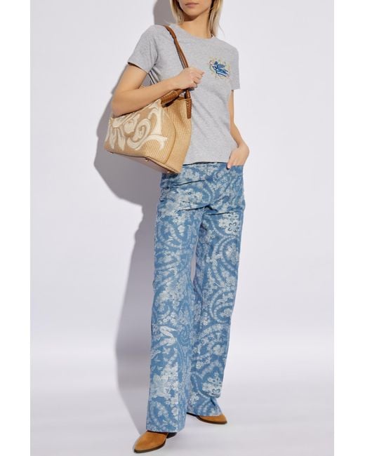 Etro Gray T-Shirt With Embroidered Logo