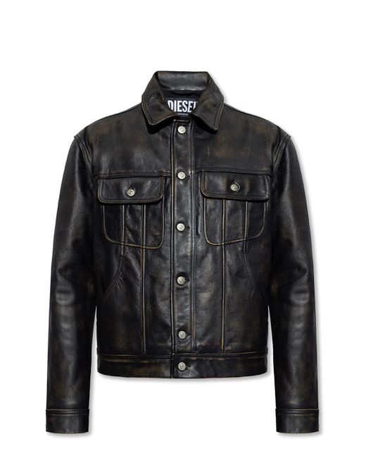 DIESEL Black 'l-riley' Leather Jacket for men