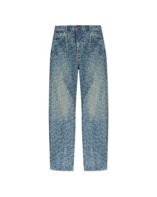 Balmain Blue Jeans With Monogram for men