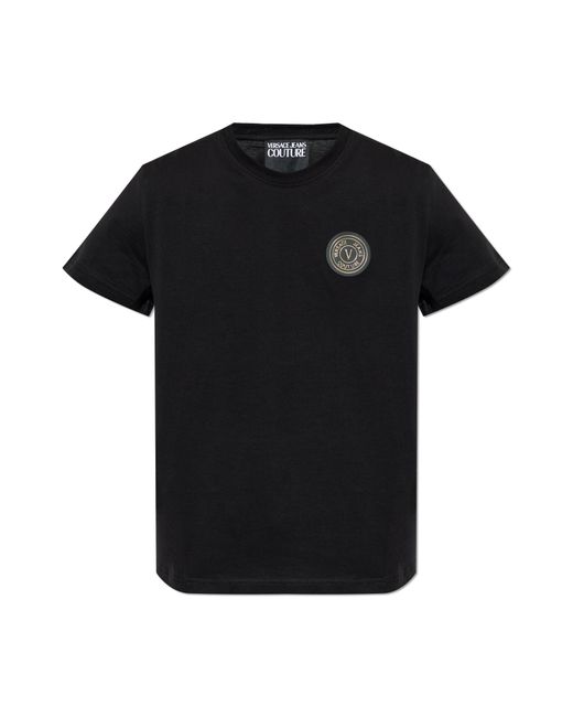 Versace Jeans Couture Black T-Shirt With Logo Patch for men