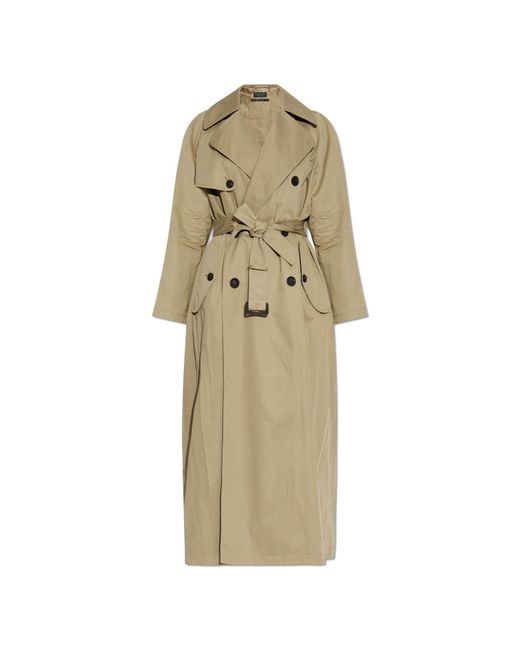 Balenciaga Natural Double-Breasted Trench Coat With Belt