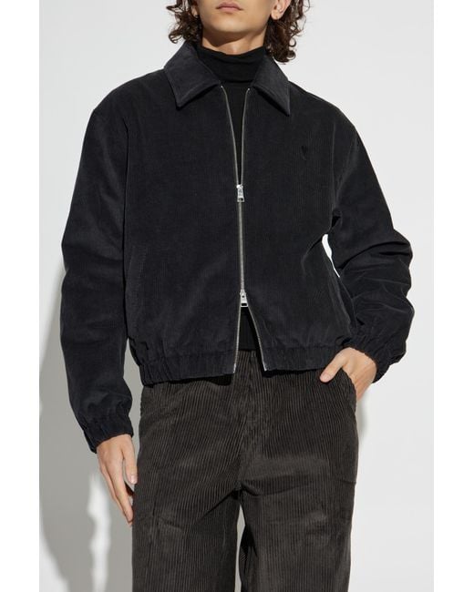 AMI Black Corduroy Jacket With Embroidered Logo for men