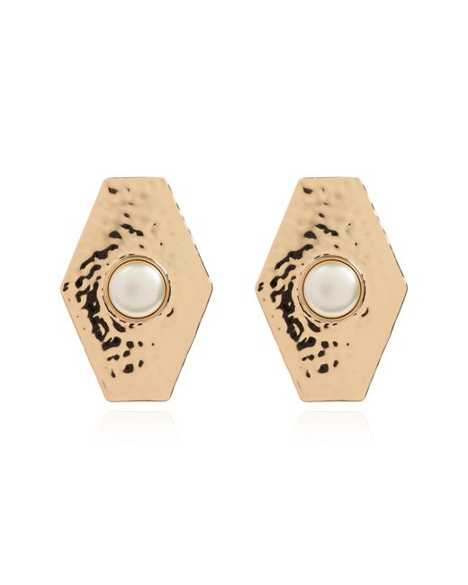 Self-Portrait Natural Brass Earrings With Glass Pearl
