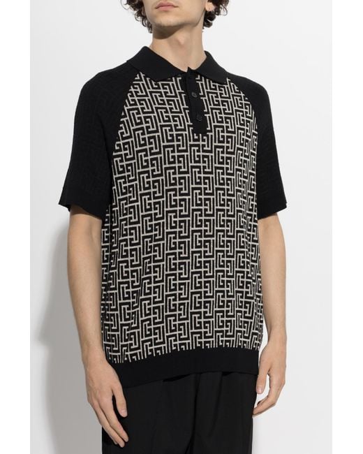 Balmain Black Polo With Monogram for men