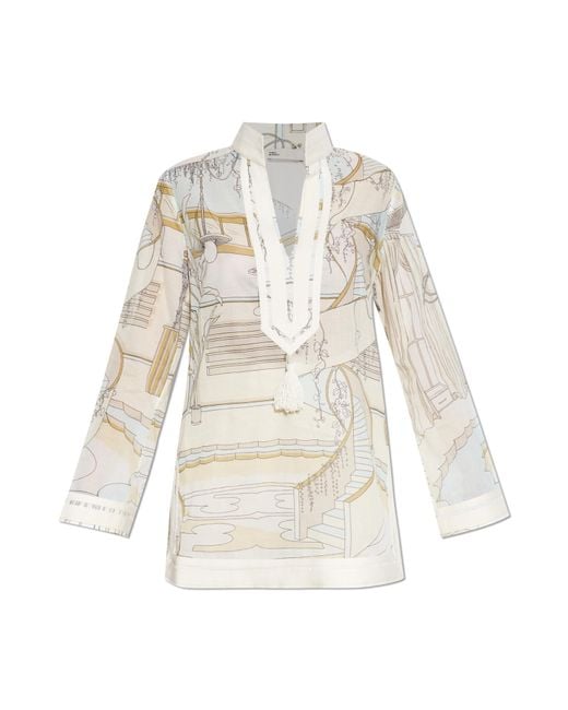 Tory Burch White Patterned Tunic