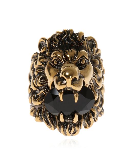 Gucci Metallic Lion Head Ring With Swarovski