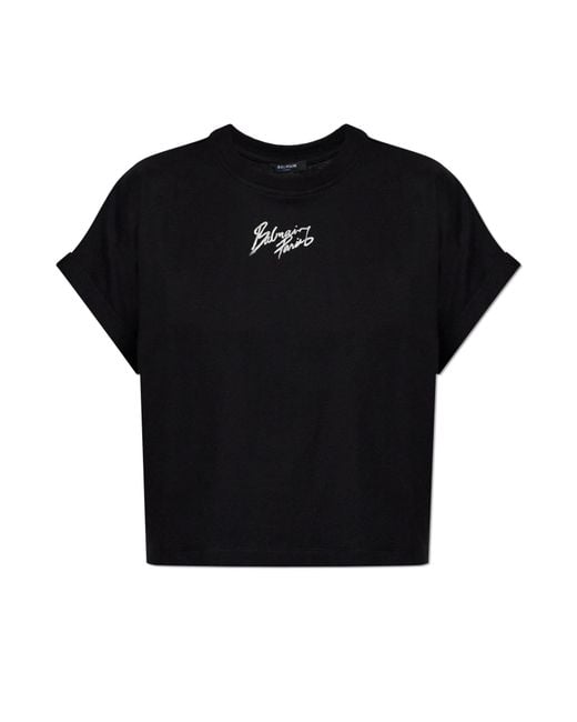 Balmain Black Top With Printed Logo for men