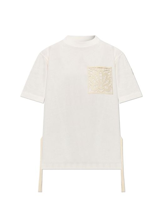Moncler White T-Shirt With Logo Patch