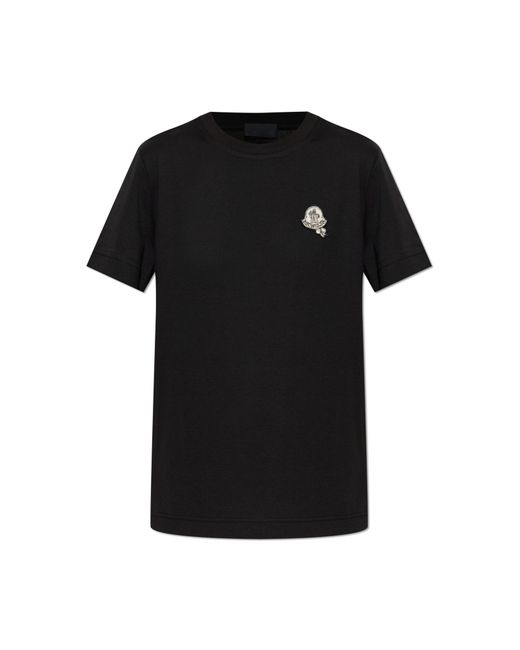 Moncler Black T-Shirt With Logo Patch