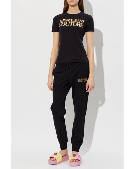 Versace Jeans Couture Black Sweatpants With Embroidered Logo