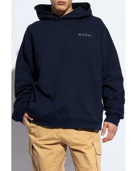 Marni Blue Hoodie With Logo, for men