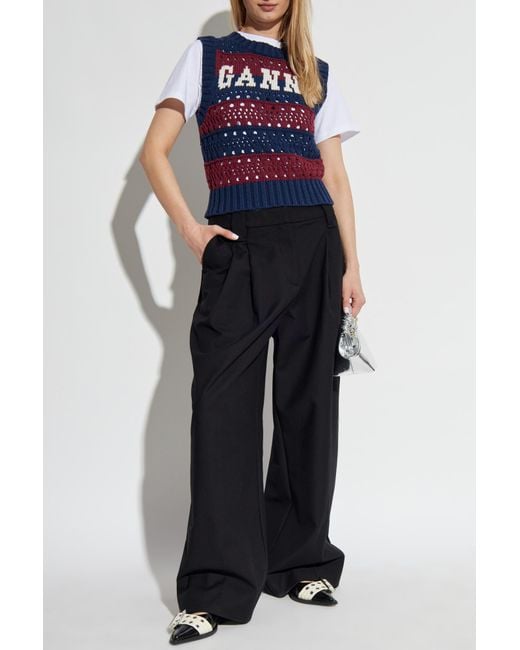 Ganni Blue Vest With Logo