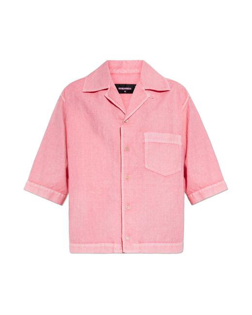 DSquared² Pink Linen Short-Sleeve Shirt