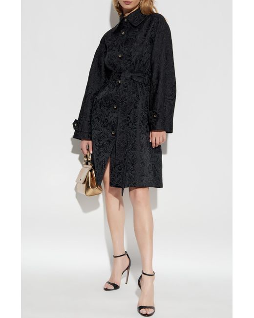 Dolce & Gabbana Black Coat With Floral Pattern