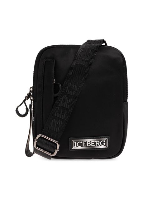 Iceberg Black Belt Bag With Logo, for men