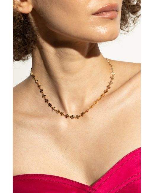 Tory Burch White Brass Necklace With Logo