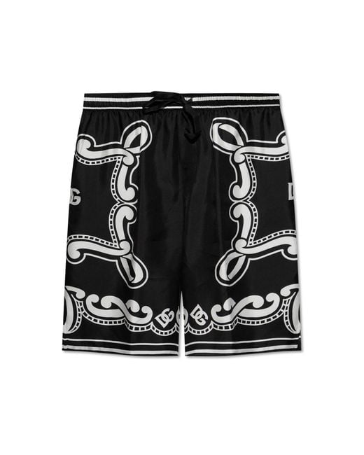 Dolce & Gabbana Black Silk Shorts With Print for men