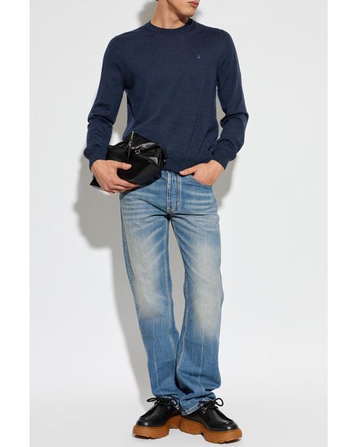 McQueen Blue Wool Sweater With A Crew Neckline for men