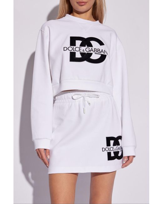Dolce & Gabbana White Cropped Sweatshirt With Logo,