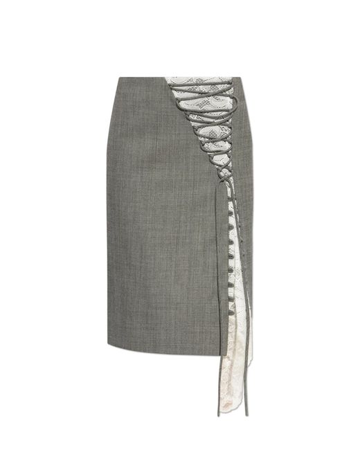 McQueen Gray Wool Skirt With Lace Insert