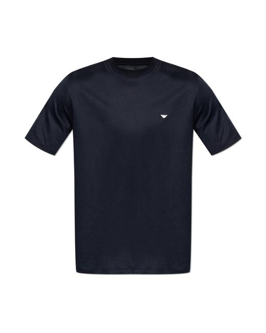 Emporio Armani Blue T-Shirt With Embroidered Logo for men