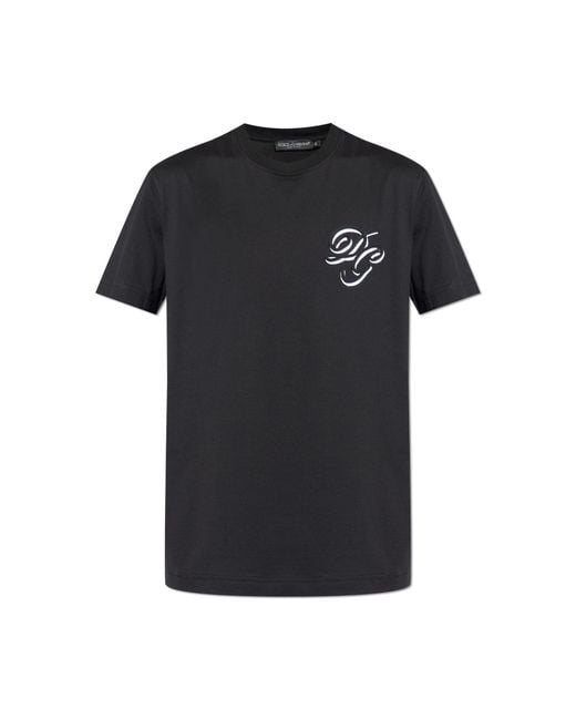 Dolce & Gabbana Black T-Shirt With Embroidered Logo for men