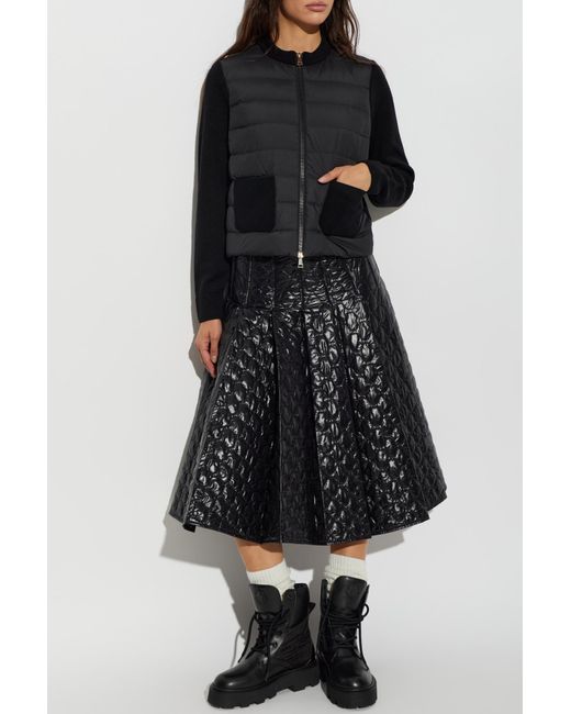 Moncler Black Cardigan With Quilted Front
