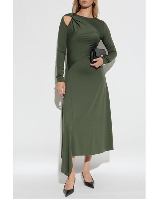 Victoria Beckham Green Asymmetric Dress With Draping