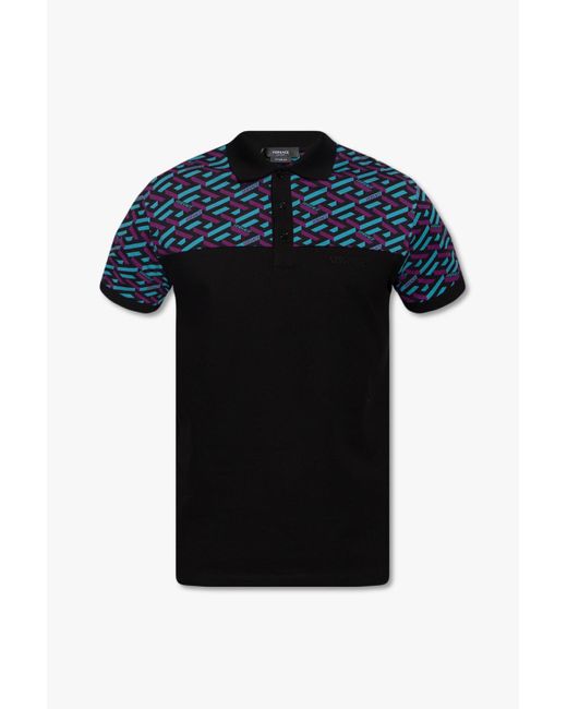 Versace Cotton Polo Shirt With 'la Greca' Motif in Black for Men Lyst UK