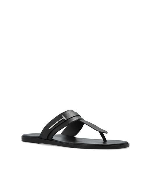 Tom Ford Black Leather Slides for men