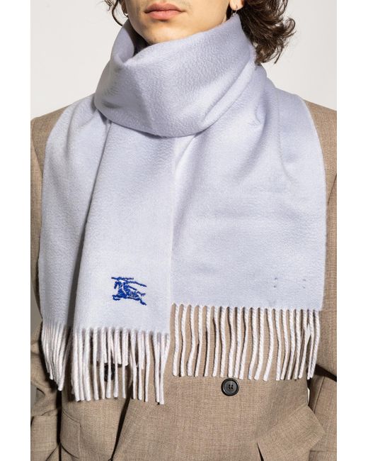 Burberry Blue Cashmere Scarf With Logo for men