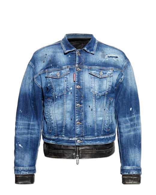 DSquared² Blue Double Denim-Leather Jacket for men