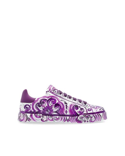 Dolce & Gabbana Purple Sports Shoes With “Majolica” Print