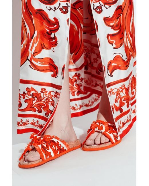 Dolce & Gabbana Red Flip-Flops With "Maiolica" Pattern