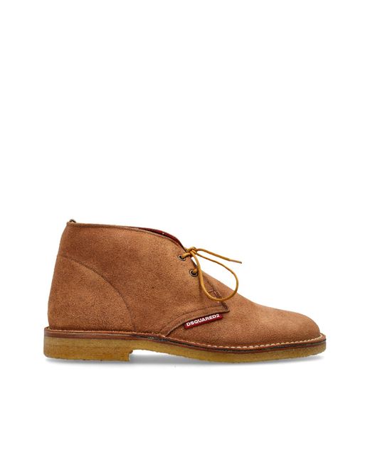 DSquared² Brown Lace-Up Suede Shoes for men