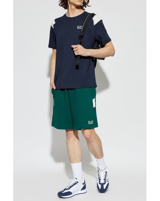 EA7 Green Sweat Shorts With Printed Logo for men