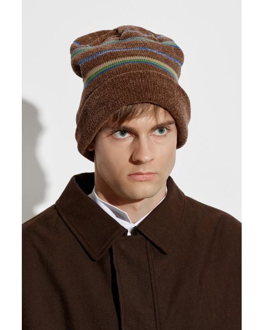 Maison Margiela Brown Striped Pattern Cap for men