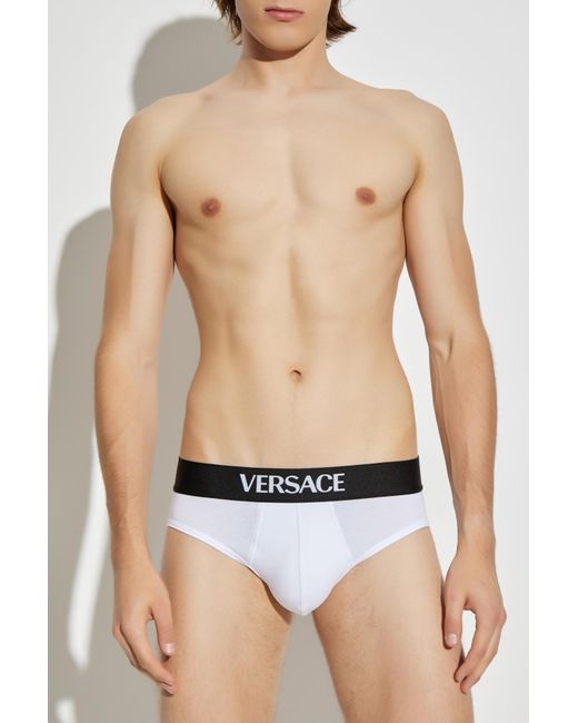 Versace Black Cotton Briefs With Logo for men