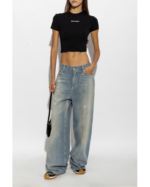 Palm Angels Black T-Shirt With Printed Logo