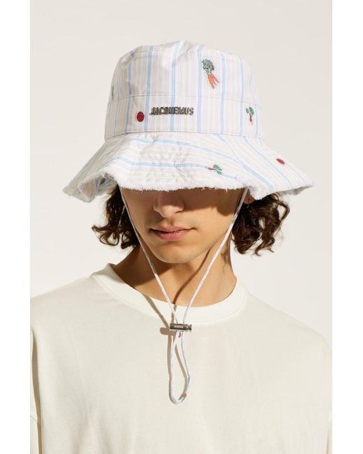 Jacquemus White Striped Pattern Hat