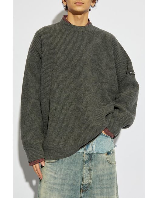 Balenciaga Green Wool Sweater With Logo for men