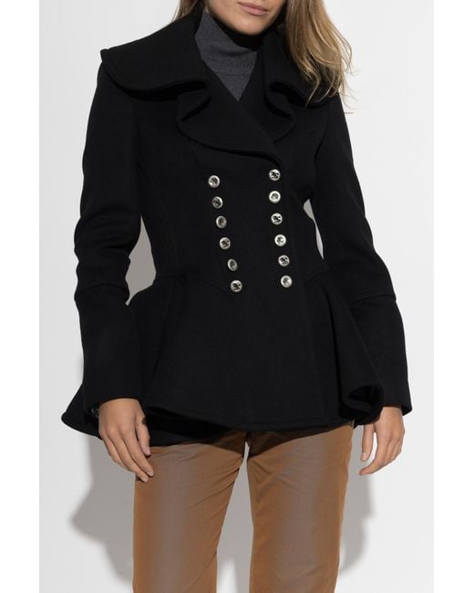 McQueen Black Fitted Wool Coat