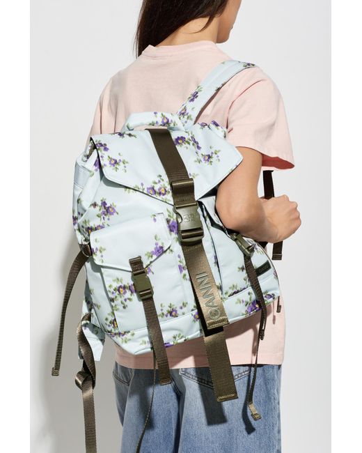 Ganni White Backpack With Floral Motif
