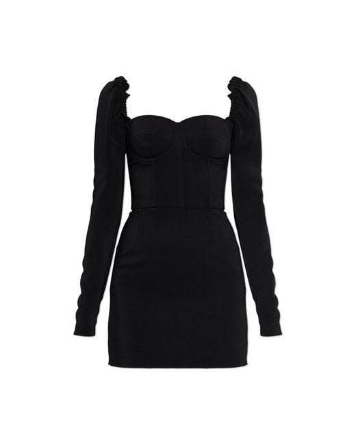 Dolce & Gabbana Black Short Dress With Long Sleeves