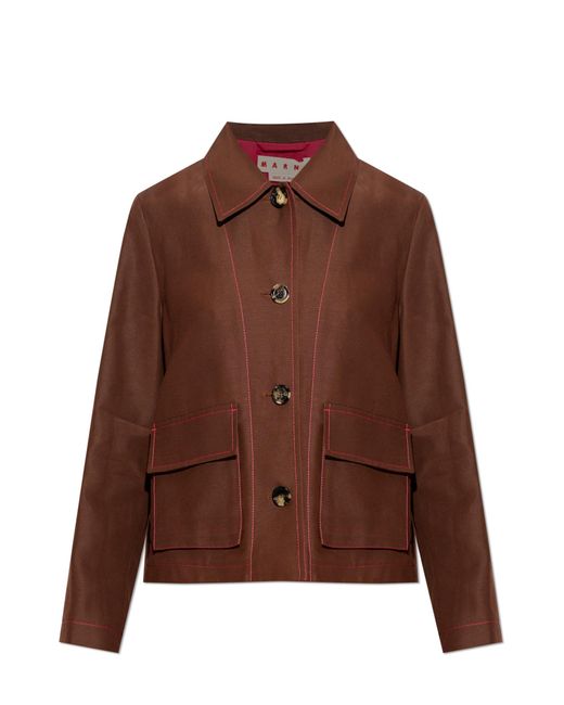 Marni Brown Jacket With Contrast Stitching