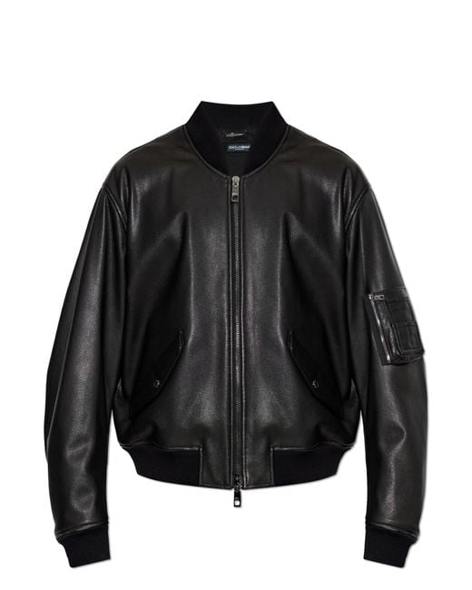 Dolce & Gabbana Black Leather 'Bomber' Jacket for men
