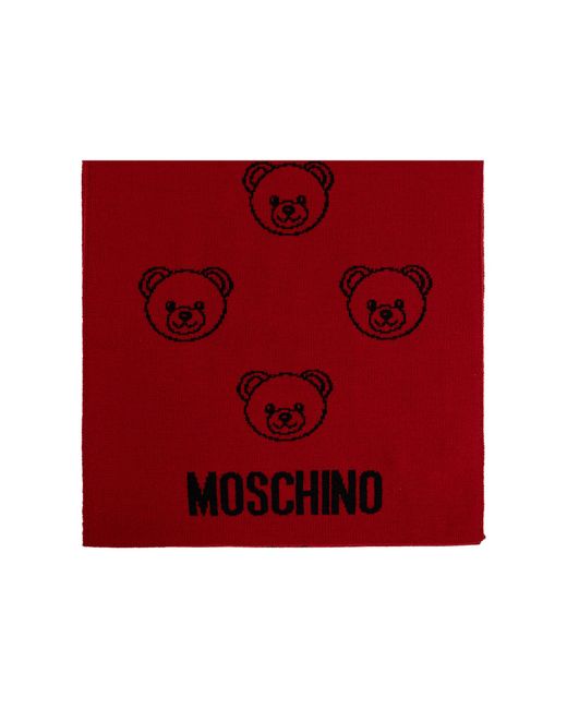 Moschino Red Scarf With A Distinctive Teddy Bear Motif