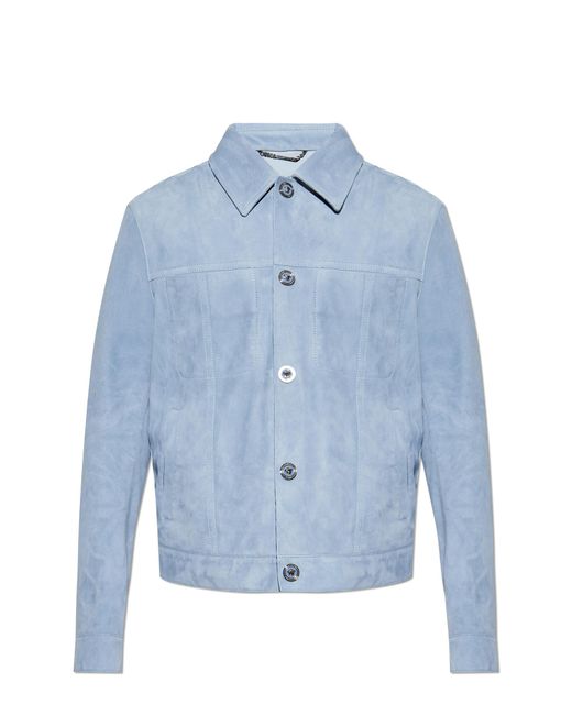 Versace Blue Leather Jacket for men