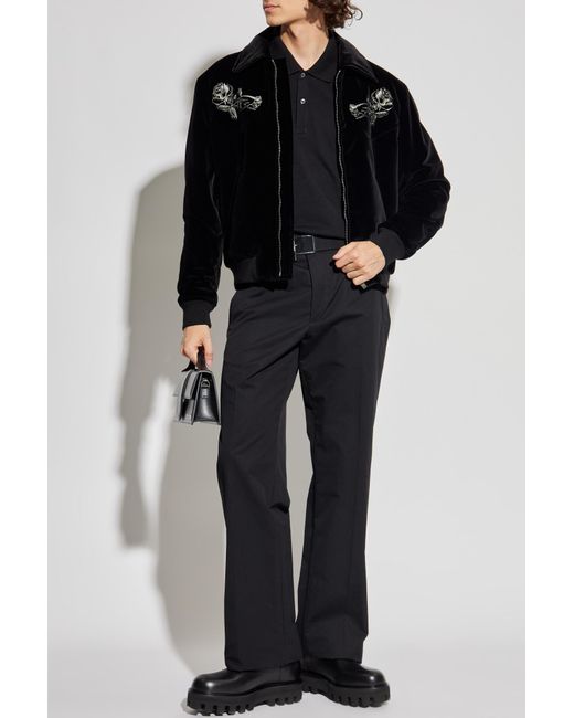 McQueen Black Polo Shirt With A Shimmering Applique for men